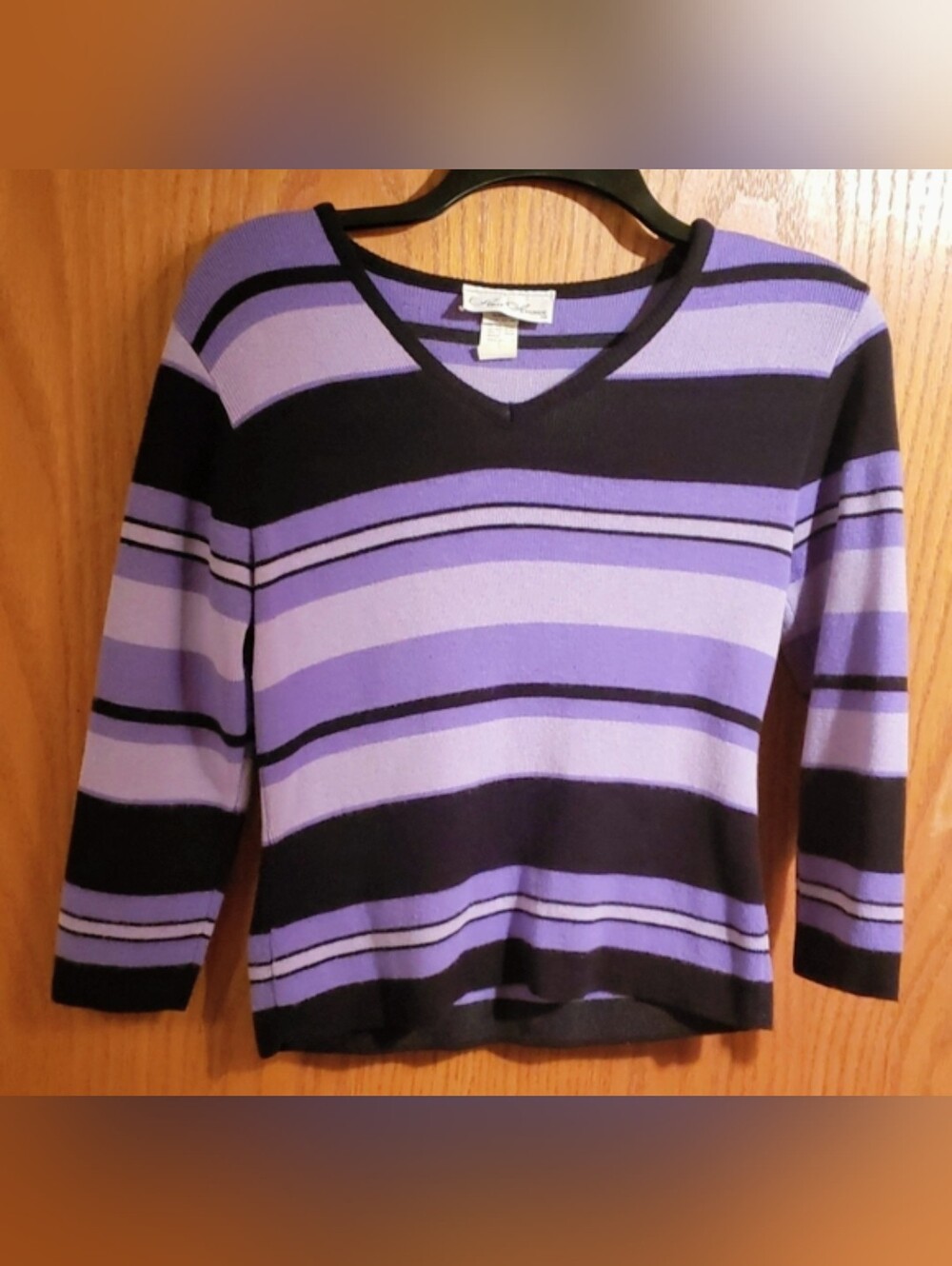 Striped V-Neck Sweater in Purple and Black